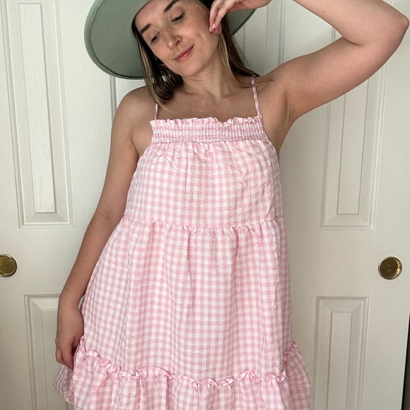 Pink Gingham Tiered Summer Mini Dress - Picture 4 of 4